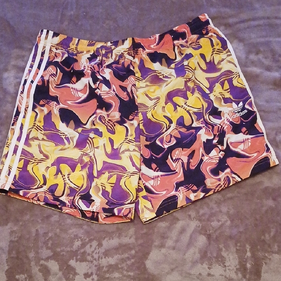 Adidas Yellow and Purple Athletic Shorts with Dynamic Design - Picture 1 of 5